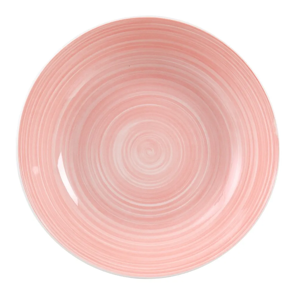 Farfurii - Set 6 Farfurii Supa Pink-White, Portelan Roz - CreativDeco.ro