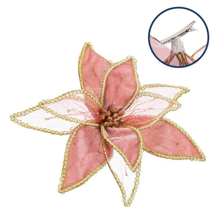 Obiecte decorative - Flori Poinsettia Roz Cu Clip CreativDeco - Decoratiuni Craciun Rafinament