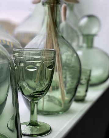 Pahare decorative sticlă verde față sculpturală set 6 Visage [5]