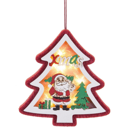 Obiecte decorative in Stil Festiv - Set 6 pandantive brad roșu din fetru și lemn cu lumină cu Moș Crăciun și inscripție Xmas
