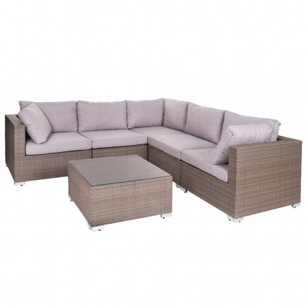 Seturi Exterior - Set colțar MARLENE modular – ratan taupe, masă pătrată sticlă, perne groase