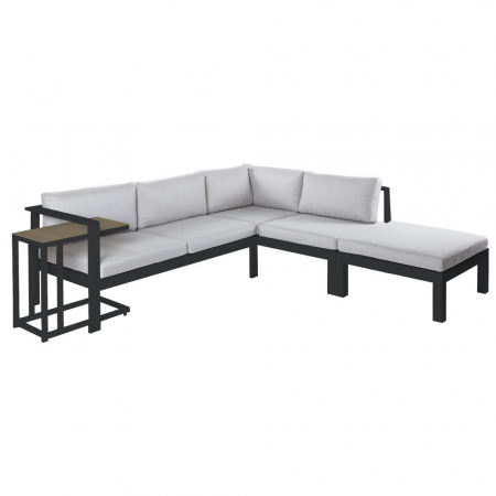 Seturi Exterior - Colțar AGNES – aluminiu grafit, perne deschise, masă laterală sticlă