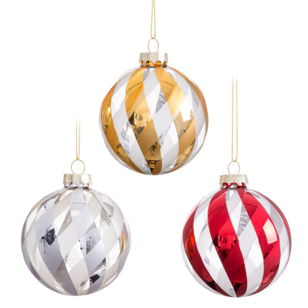Set 12 globuri sticlă roșu auriu argintiu dungi albe 8 cm Ixia [1]