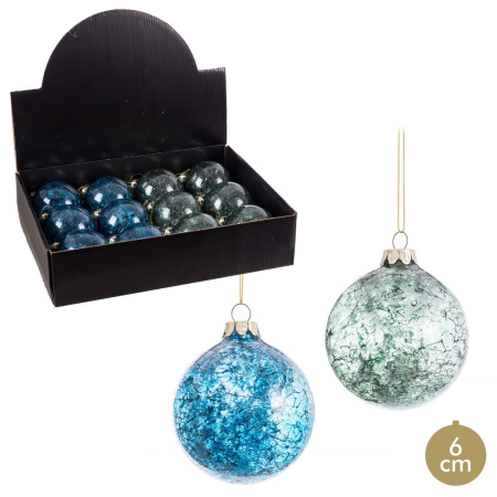 Obiecte decorative - Set 12 globuri sticlă efect crăpat verde și albastru 6 cm Ixia