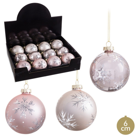 Obiecte decorative - Set 12 globuri sticlă roz pudrat cu fulgi argintii Ixia