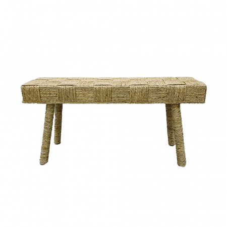 Banchete, Bancute - Set de 2 băncuțe din lemn cu șezut împletit, stil rustic-japandi, potrivite pentru interioare naturale și echilibrate