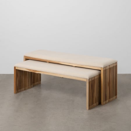 Băncuțe lungi tec reciclat crem japandi CreativDeco [1]