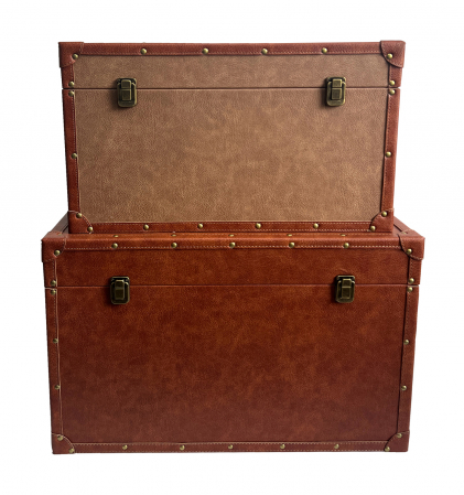 Cufere si valize decorative - Cufere depozitare Bryst piele ecologică cognac și tutun, stil retro elegant