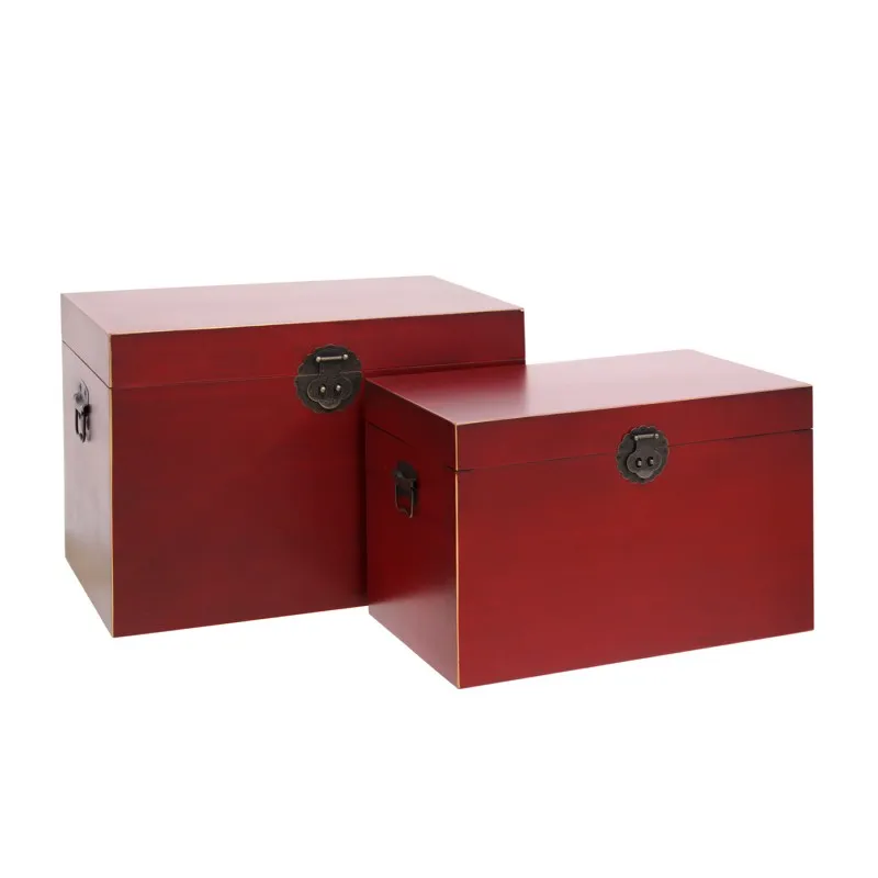 Obiecte decorative in Stil Oriental - Set cufere rosii vintage orientale pentru depozitare si decor