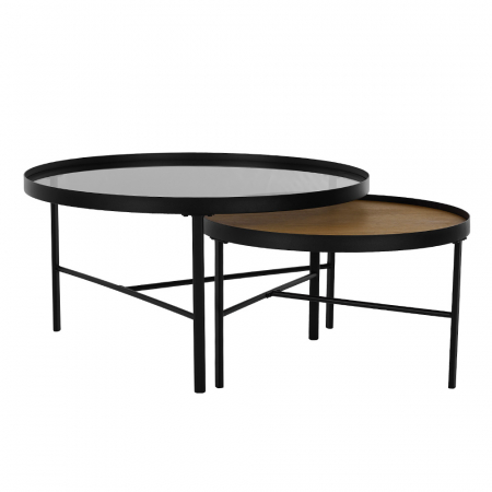 Masute Cafea - Măsuțe cafea Accordo design modern cu sticlă fumurie și lemn natural