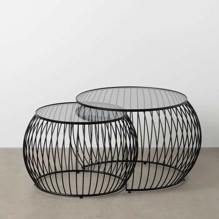 Masute Cafea - Set măsuțe cafea fier sticlă, mobilier elegant