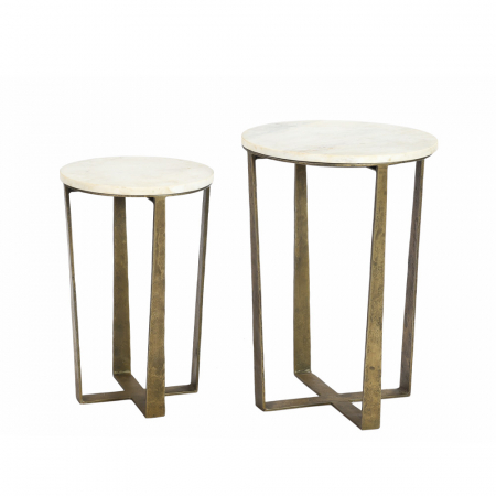 Mobilier - Măsuțe laterale Blanche, set elegant din marmură albă și cadru metalic antichizat, design rafinat pentru living