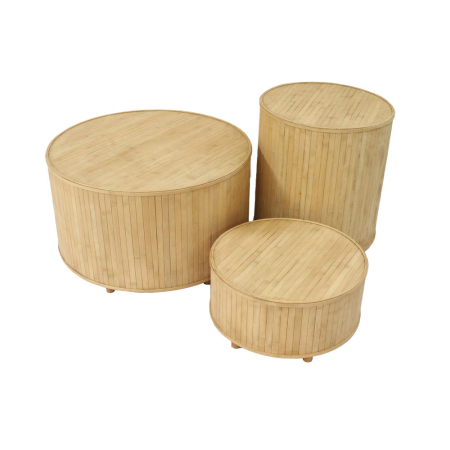 Mobilier - Set de 2 măsuțe rotunde de cafea și o măsuță laterală din bambus bej