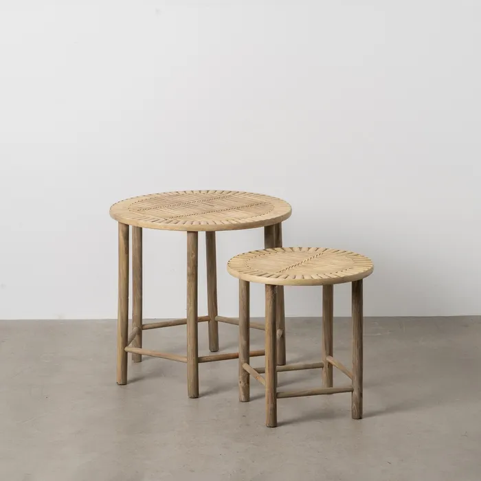 Masute Laterale - Set masute bambus rotund decor|Noptiere dormitor naturale