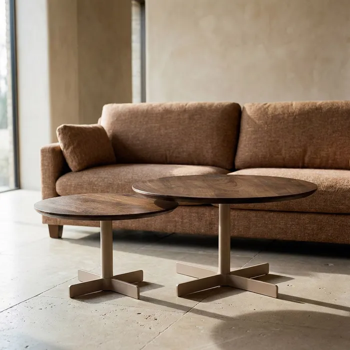 Masute Cafea - Set de mese de cafea cu blat din lemn și structură metalică