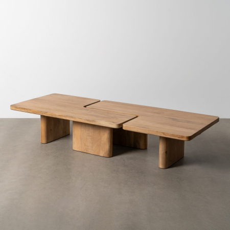 Masute Cafea - Set de 2 mese de cafea din lemn de mango cu forme joase naturale