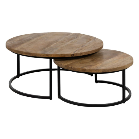 Pereche mese cafea rotunde lemn mango metal negru Ixia [1]