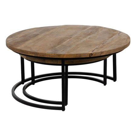 Pereche mese cafea rotunde lemn mango metal negru Ixia [2]