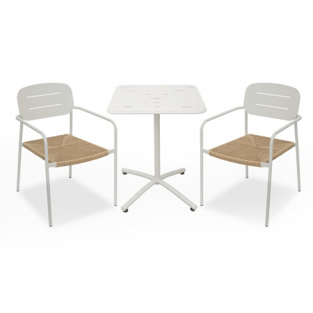 Set de 2 mese compacte din aluminiu cu picior central și blat perforat pentru drenaj – perfecte pentru terase, cafenele sau balcoane înguste [1]