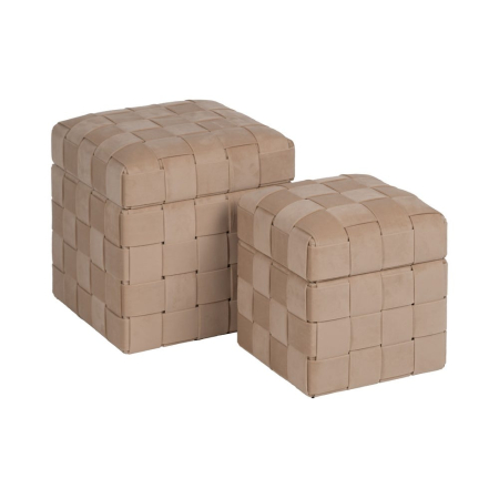 Set de 2 pufuri cu ladă bej din material textil cu structură MDF [2]