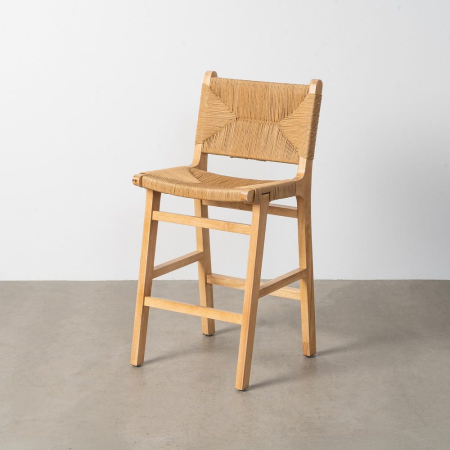 Scaune de bar - Scaune bar lemn natural cu șezut și spătar împletite – set 2