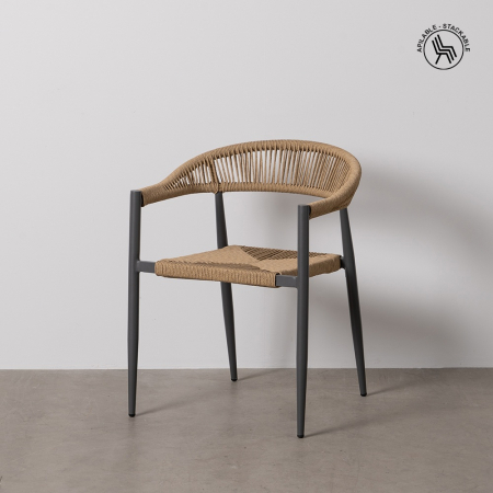 Rustic - Set scaune bej-gri polietilena si aluminiu|Scaune moderne pentru spatii exterioare