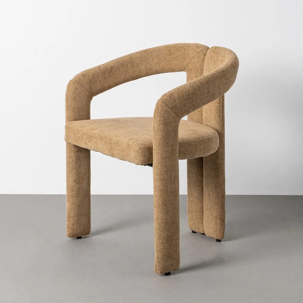 Scaune in Stil Scandinav - Set de 2 scaune cu brațe și tapițerie bej, design sculptural