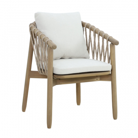 Scaune Gradina - Set 2 scaune natural alb Corda cu pernă, lemn de acacia și frânghii