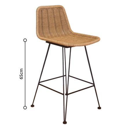Scaune in Stil Boho - Set de 2 scaune de bar din ratan bej cu picioare metalice negre