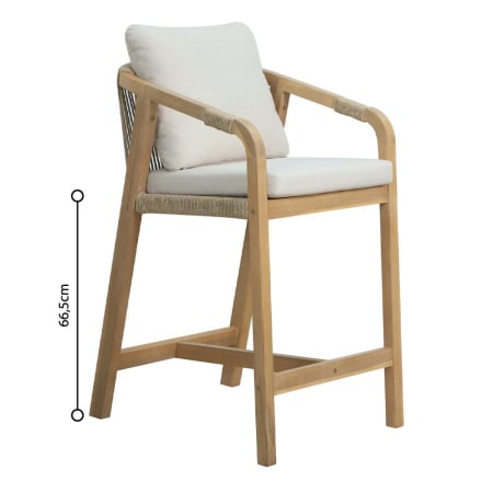 Boho - Set de 2 scaune de bar din stofă crem cu cadru din lemn de acacia