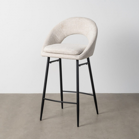 Set de 2 scaune de bar tapițate din stofă crem cu șezut ergonomic și cadru metalic stil minimalist [1]