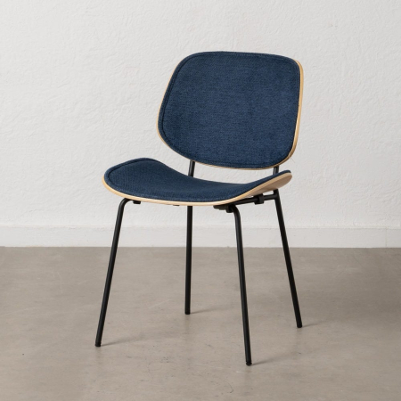 Scaune in Stil Modern - Set de 2 scaune dining albastru închis tapițate din stofă, MDF curbat și picioare metalice, 49×50×80 cm, stil scandi-modern