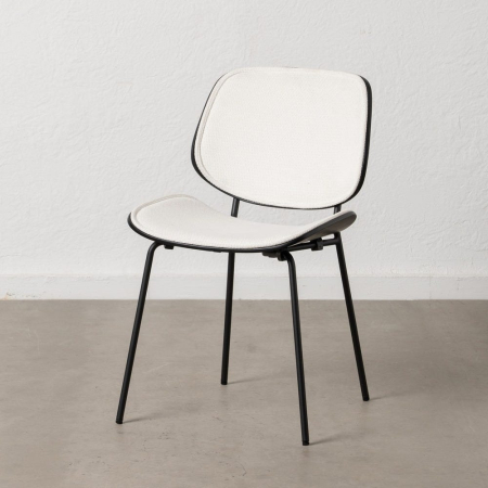 Set de 2 scaune dining birou alb din stofă, MDF curbat și picioare metalice negre, 49×50×80 cm, stil scandinav modern