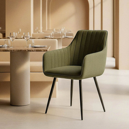 Scaune - Set 2 scaune dining verde HoReCa stofă metal EN16139