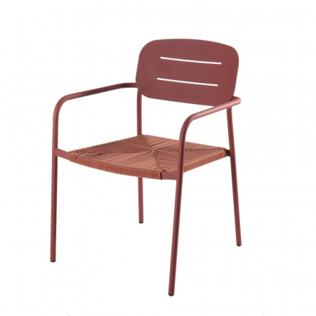 Scaune Gradina - Set de 2 scaune Moshi paprika otel vopsit rosu sezut impletit sintetic exterior stivuibil