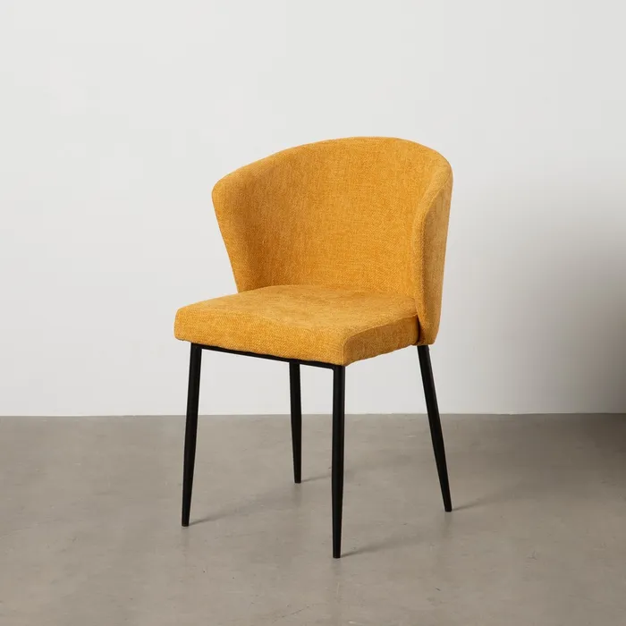 Contemporan - Scaune galbene cu design curbat și tapițerie texturată – set 2 bucăți