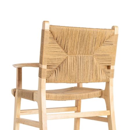 Scaune dining lemn natural cu brațe și șezut împletit – set 2 [5]