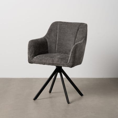 Colectia noua - Set 2 scaune dining gri închis catifea cu brațe picioare metalice negre Ixia