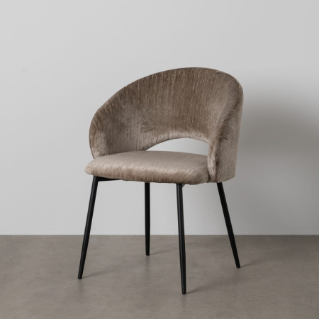 Colectia noua - Set de 2 scaune din catifea taupe cu picioare metalice negre