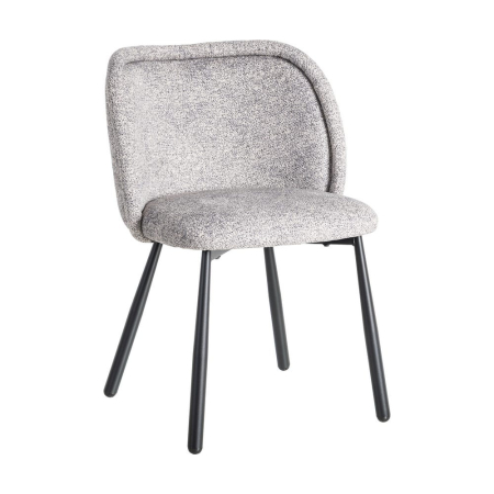 Set de 2 scaune dining și HoReCa din stofă gri-alb melanj cu spătar rotunjit și picioare metalice negre – imagine principală [1]