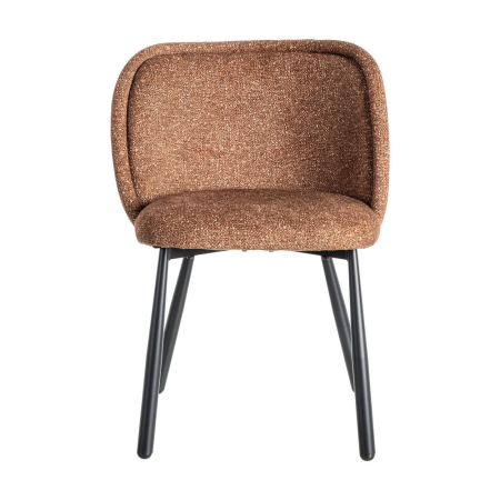 Set de 2 scaune dining și HoReCa din stofă maro cognac cu spătar curbat și picioare metalice negre – imagine principală [2]