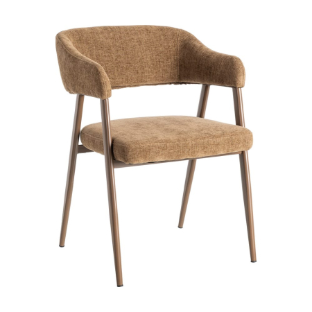 Set de 2 scaune dining și horeca din stofă maro cu brațe pe structură metalică [1]