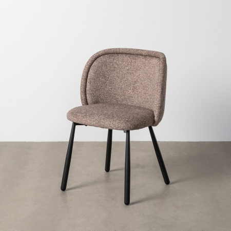 Colectia noua - Set de 2 scaune dining și HoReCa din stofă taupe cu spătar rotunjit și picioare metalice negre – imagine principală