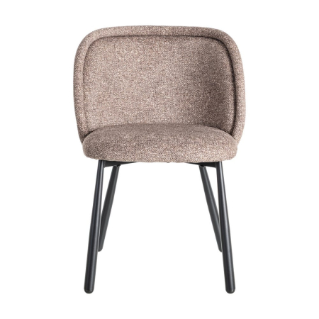 Set de 2 scaune dining și HoReCa din stofă taupe cu spătar rotunjit și picioare metalice negre – imagine principală [2]