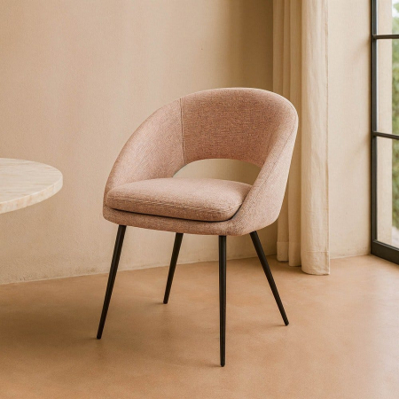 Scaune Dining - scaune-dining-roz-pudra-stofa-picioare-metalice