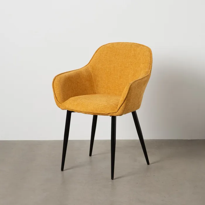 Scaune - Scaune galben muștar tapițate cu brațe – set 2 bucăți, stil modern