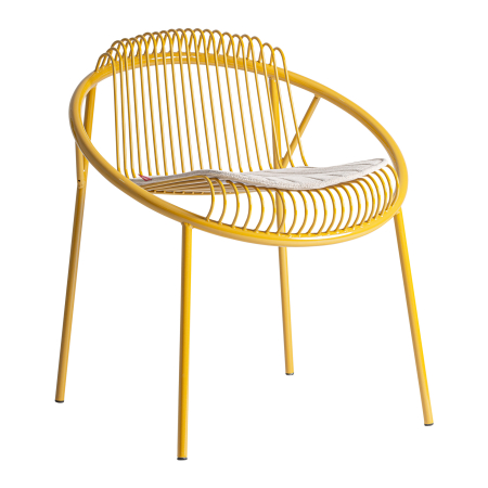 Scaune - Set de 2 scaune outdoor din metal mustard cu pernă gri pentru HoReCa