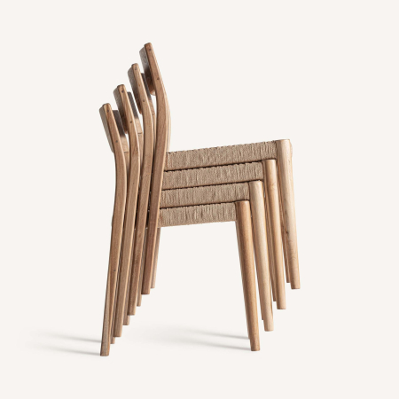 Setul de 2 scaune pentru dining stivuibile din lemn de tec maro si cu sezut impletit din fibra naturala Caen 45x50x81 cm [4]