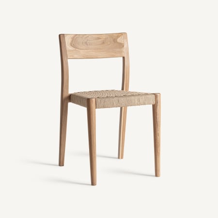 Colectia noua - Setul de 2 scaune pentru dining stivuibile din lemn de tec maro si cu sezut impletit din fibra naturala Caen 45x50x81 cm