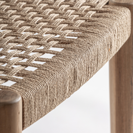 Setul de 2 scaune pentru dining stivuibile din lemn de tec maro si cu sezut impletit din fibra naturala Caen 45x50x81 cm [8]